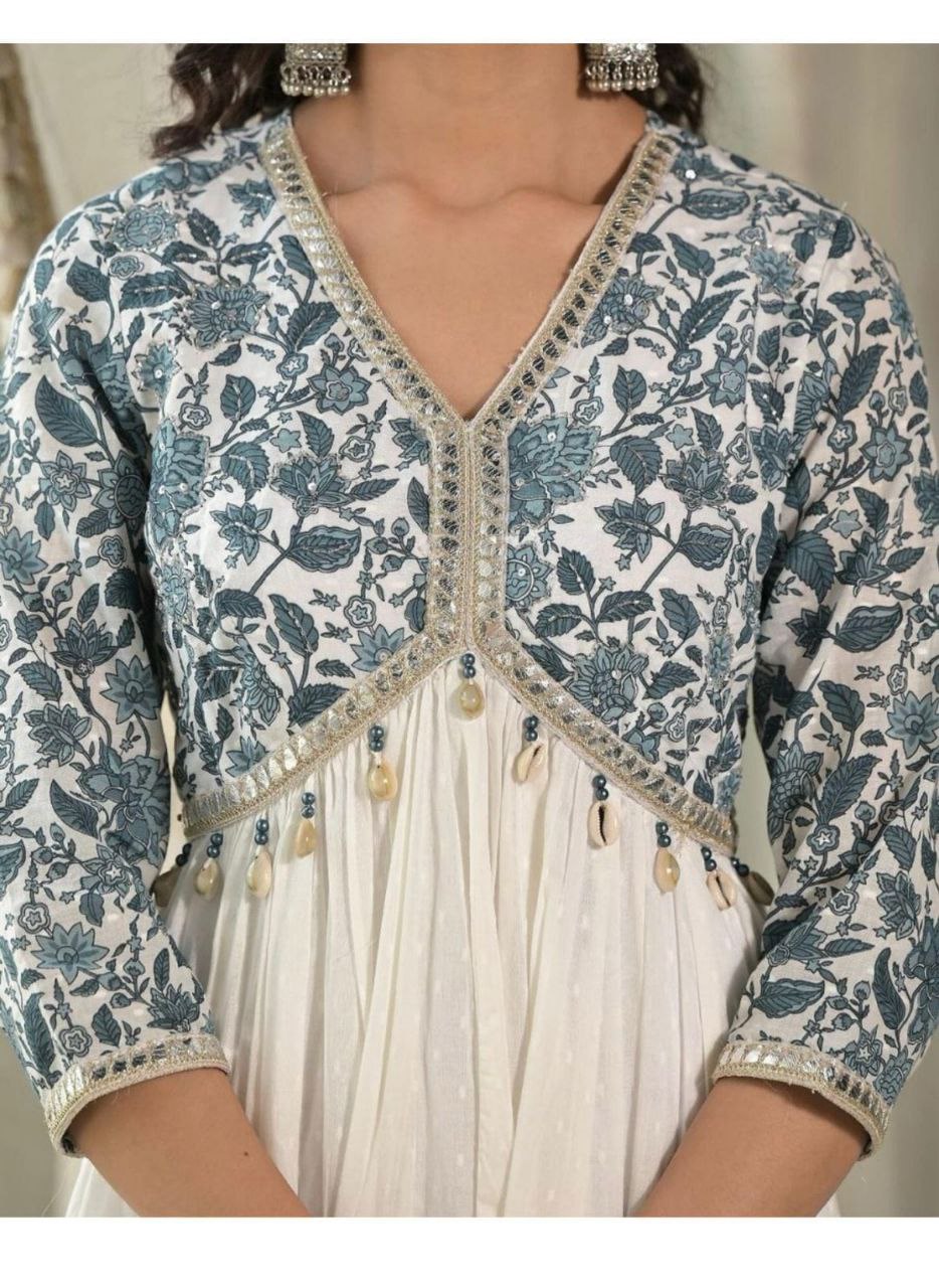 Alia Style Cotton Printed Suit Set with Embroidered Kurti