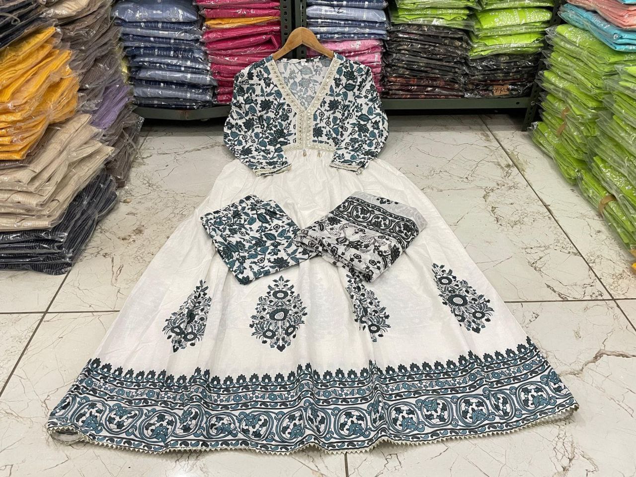 Alia Style Cotton Printed Suit Set with Embroidered Kurti