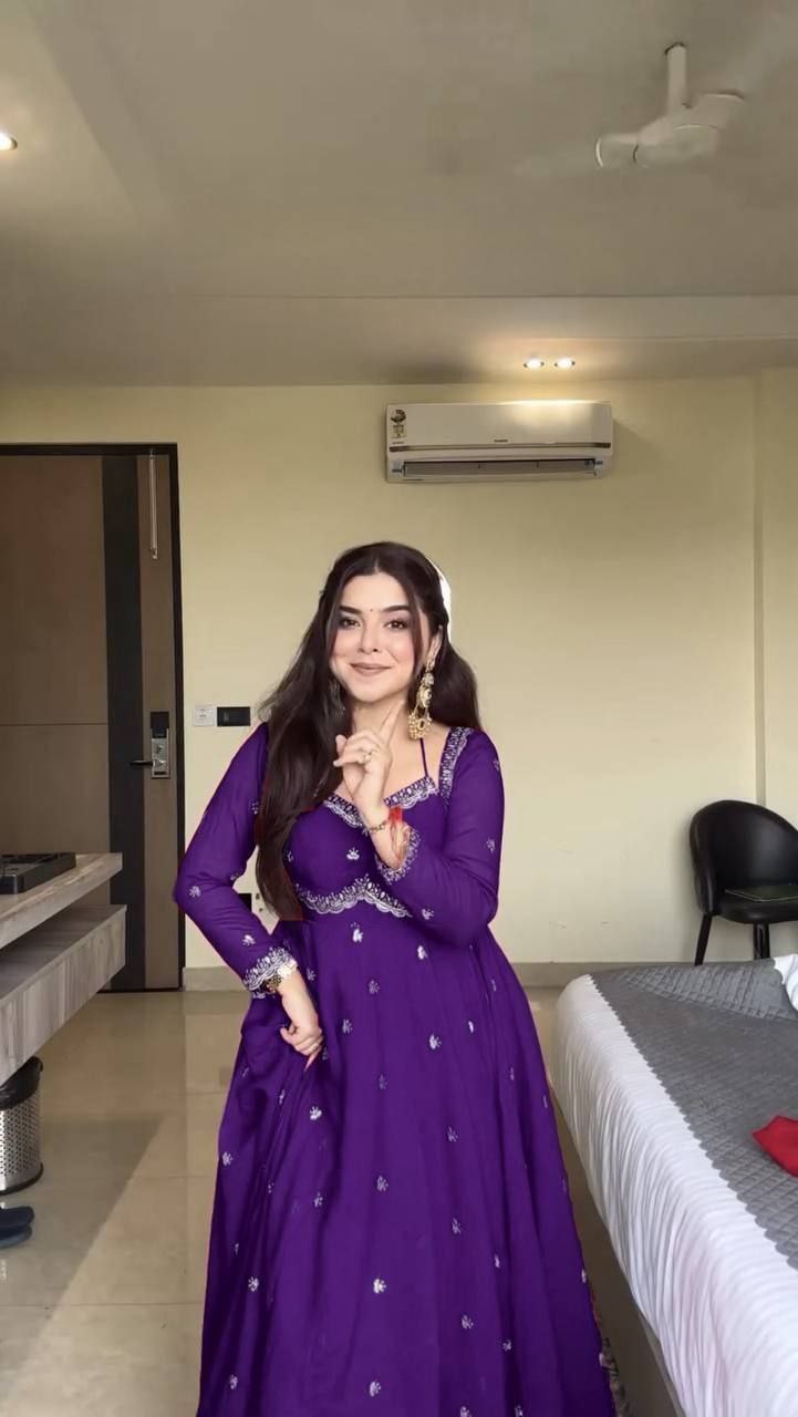 Purple Fox Georgette Rembo Sequence Gown Pant Dupatta