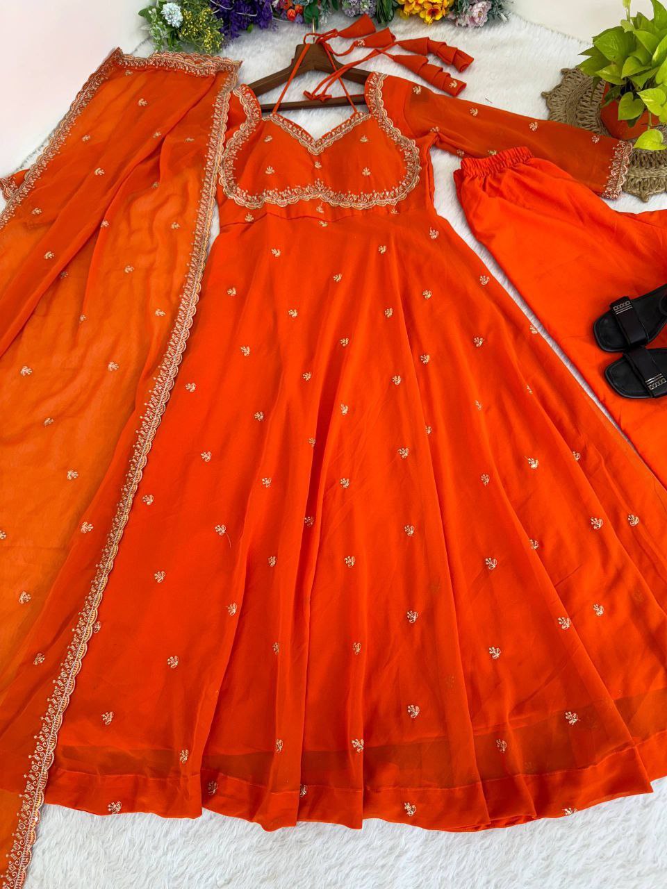 Fox Georgette Rembo Sequence Gown Pant Dupatta Set