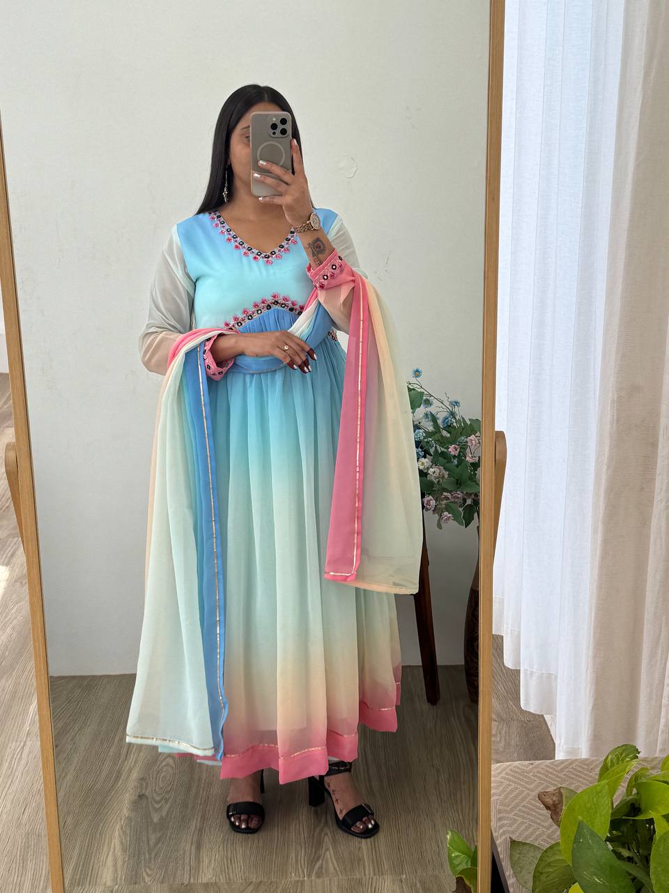 Premium 3D Georgette Alia Gown Pant Dupatta Set