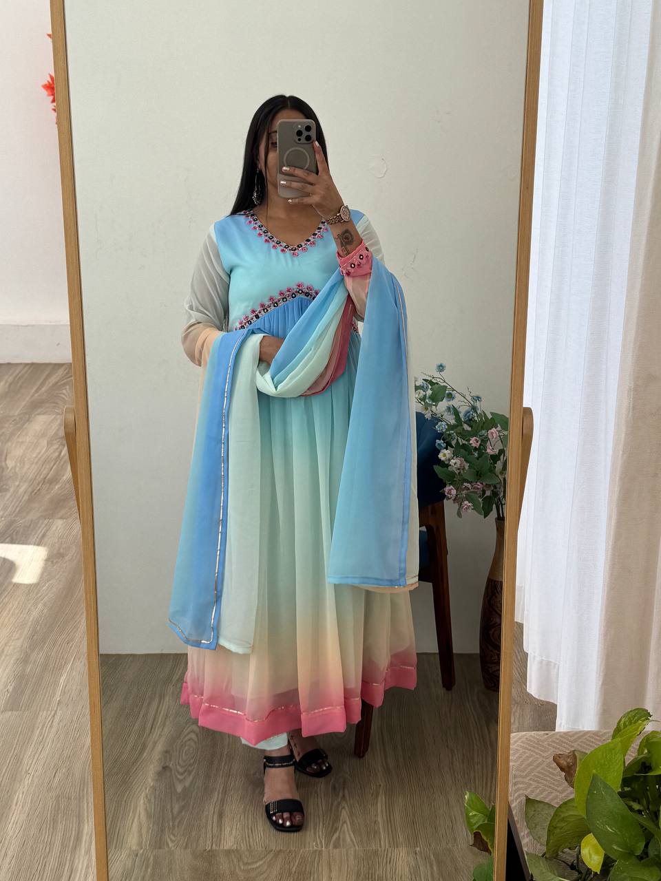 Premium 3D Georgette Alia Gown Pant Dupatta Set