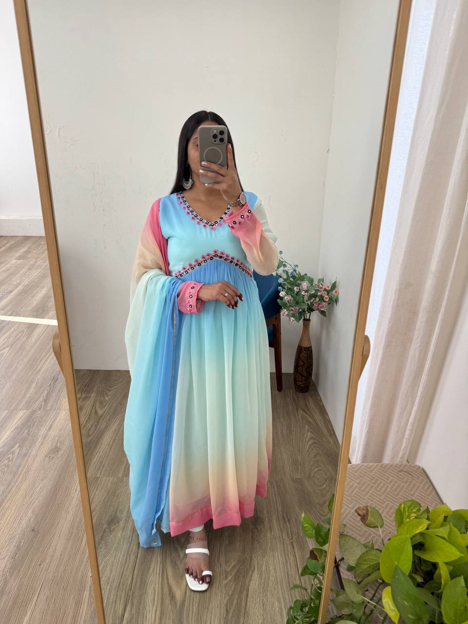 Premium 3D Georgette Alia Gown Pant Dupatta Set