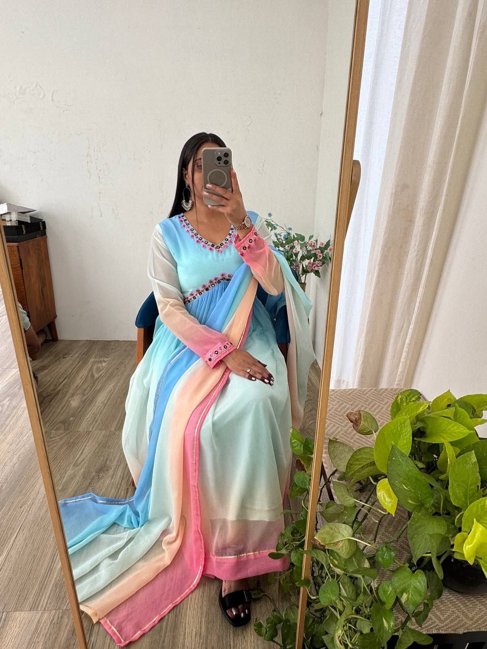 Premium 3D Georgette Alia Gown Pant Dupatta Set