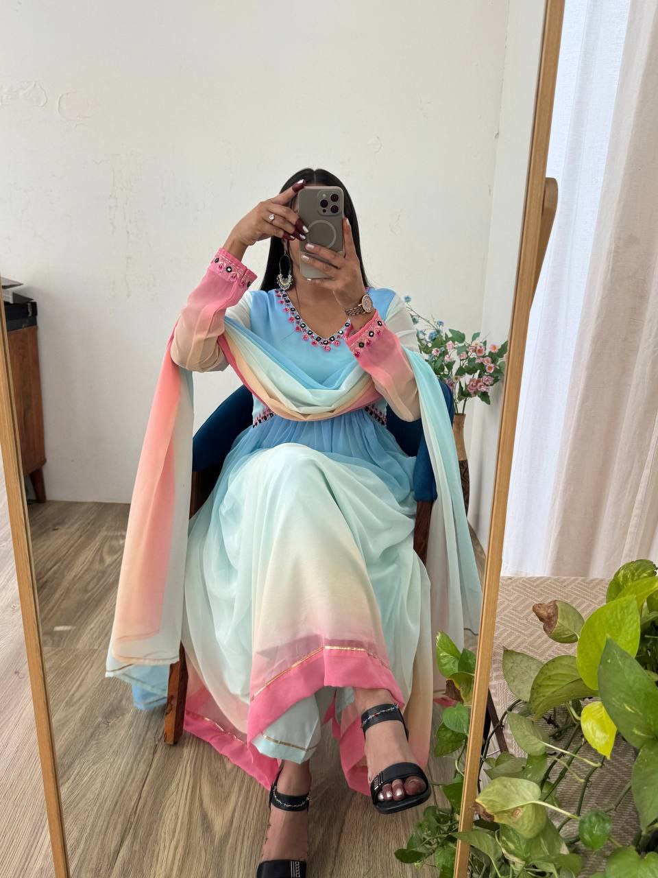 Premium 3D Georgette Alia Gown Pant Dupatta Set