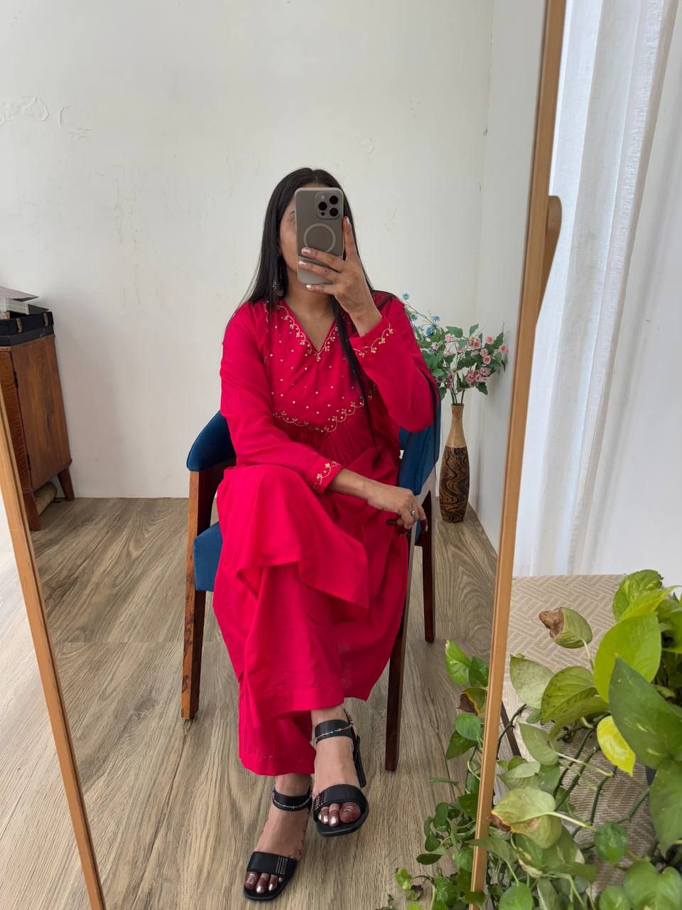 Cherry Pink Mul Cotton Chanderi Gown Pant Dupatta Set