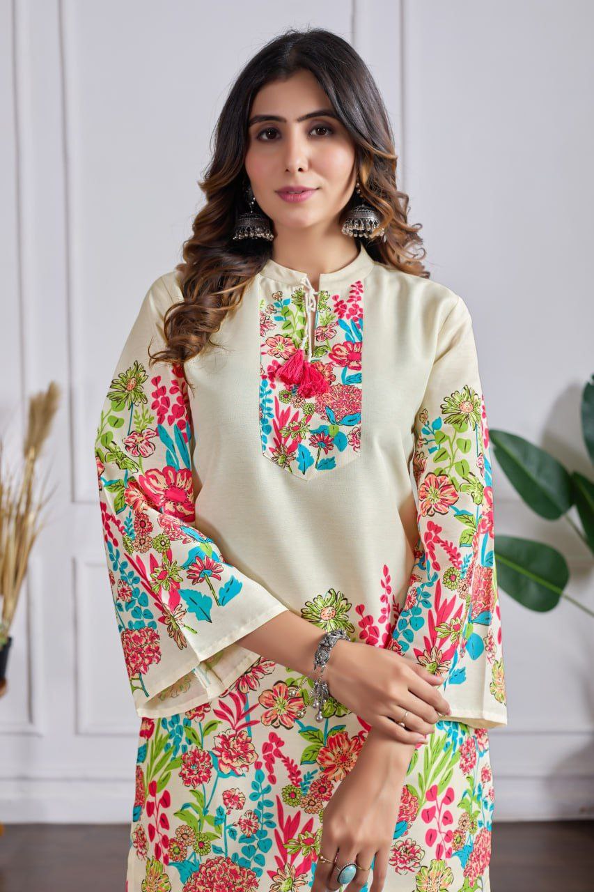 Floral Print Heavy Cotton Co-ord Set – Top & Pant