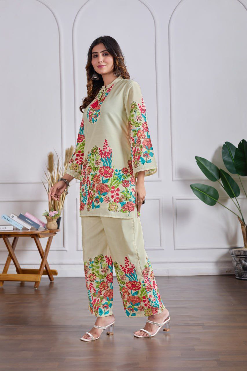 Floral Print Heavy Cotton Co-ord Set – Top & Pant