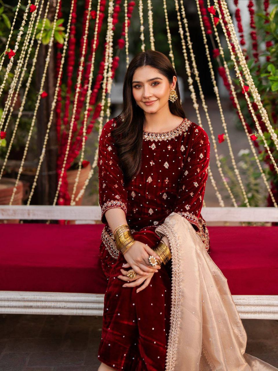 Velvet Embroidered Top Plazzo Set with Organza Dupatta Party Wear