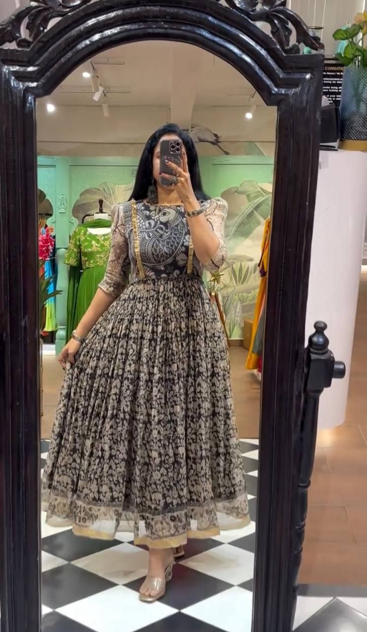 Chinon Fabric Embroidered Gown with Micro Cotton Inner Premium Quality