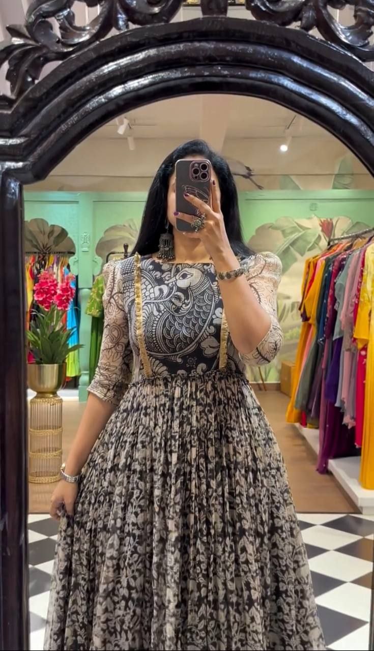 Chinon Fabric Embroidered Gown with Micro Cotton Inner Premium Quality