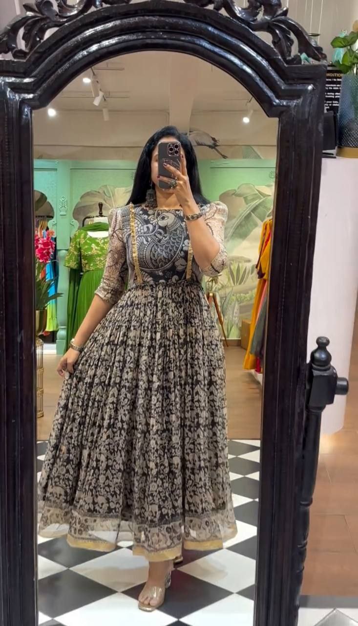 Chinon Fabric Embroidered Gown with Micro Cotton Inner Premium Quality