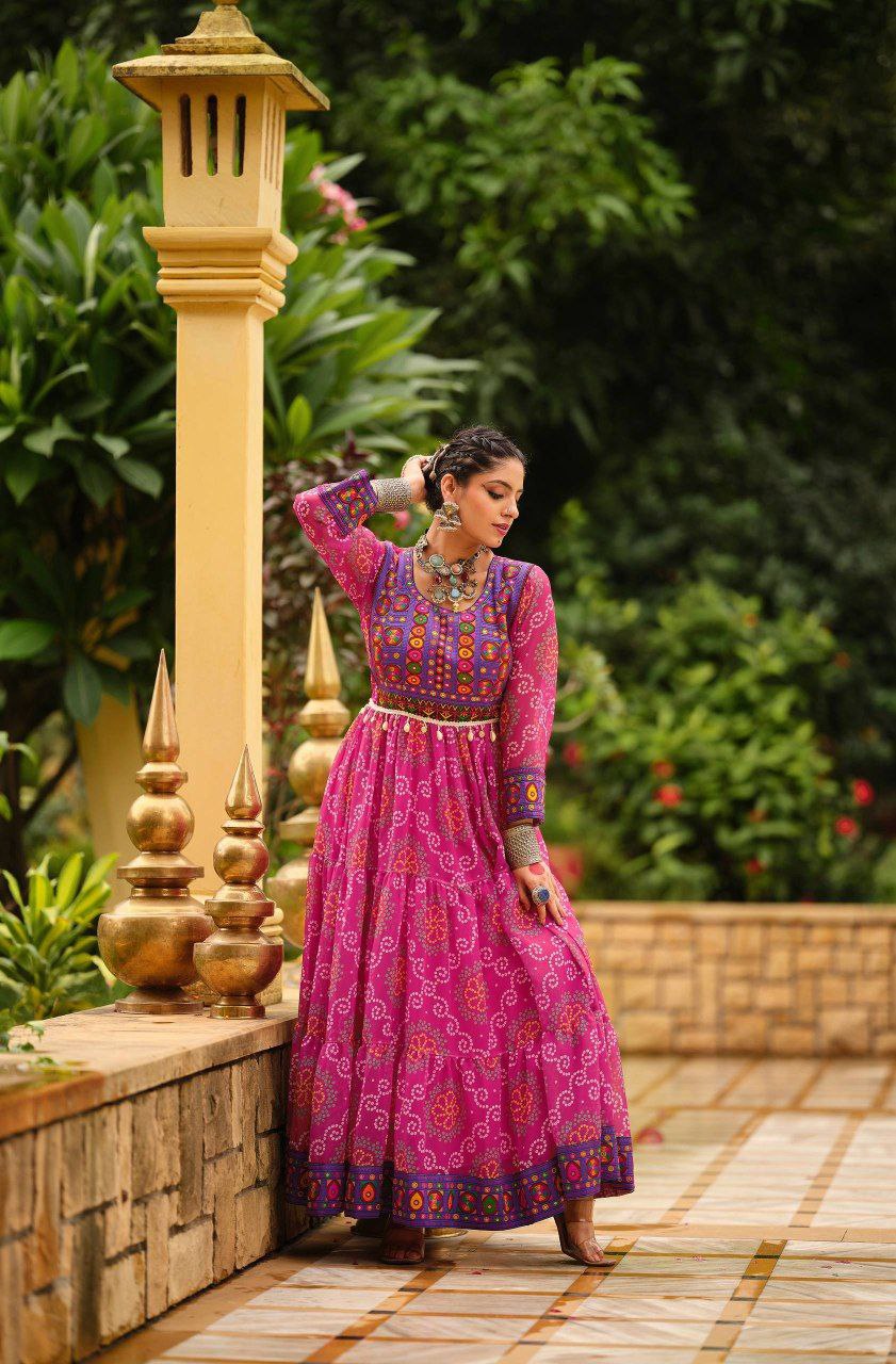 Premium Faux Georgette Ruffle Gown with Gamthi Jacquard