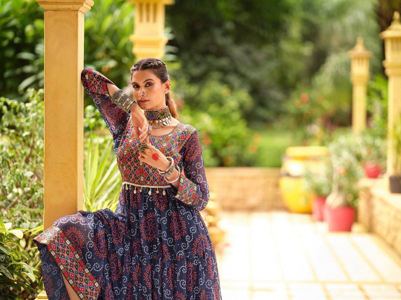 Premium Faux Georgette Ruffle Gown with Gamthi Jacquard