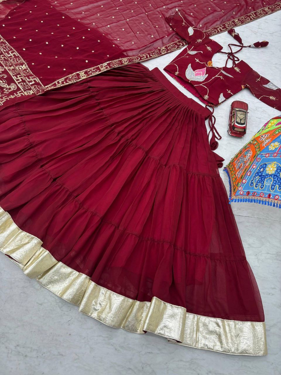 Fox Georgette Navratri Special Lehenga Choli with Heavy Embroidery Sequins Work & 9 Meter Flair