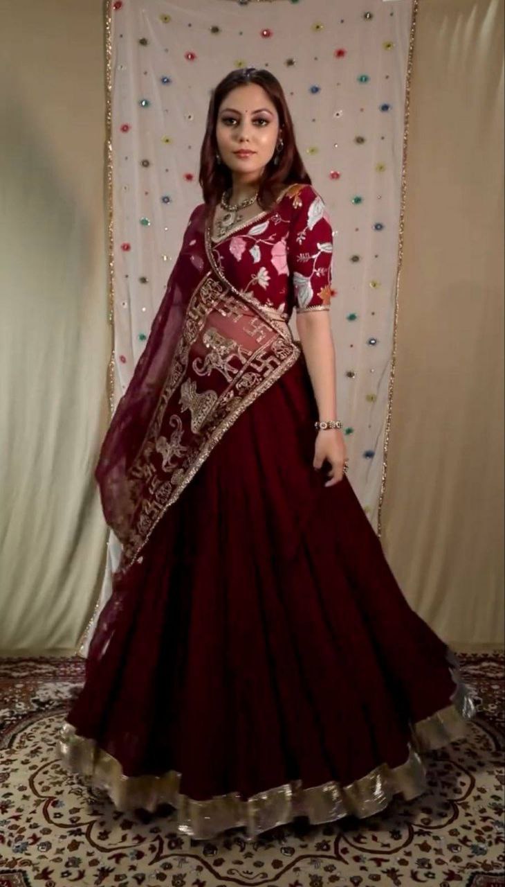 Fox Georgette Navratri Special Lehenga Choli with Heavy Embroidery Sequins Work & 9 Meter Flair