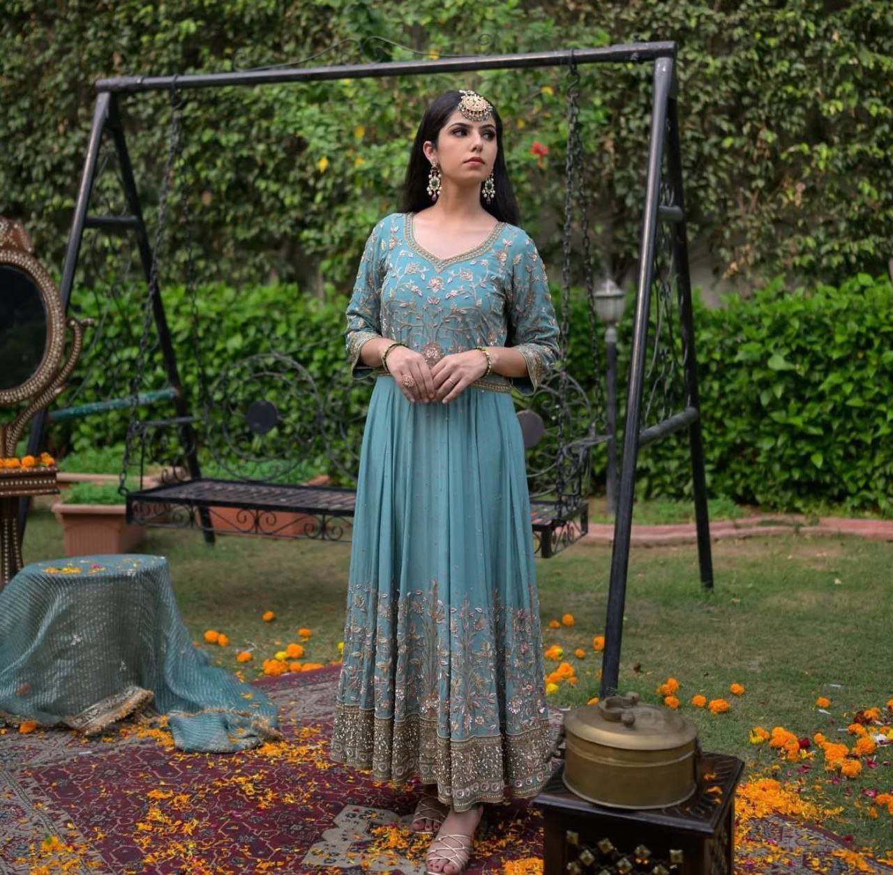 Fox Georgette Embroidered Gown with Dupatta Heavy Sequence Premium Quality