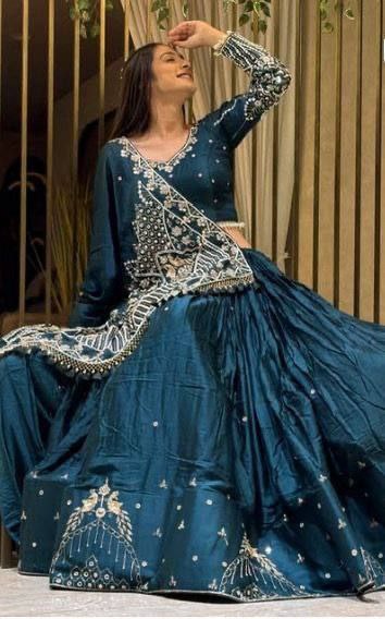 Crepe Silk Embroidered Lehenga Choli Set with Dupatta Premium Quality
