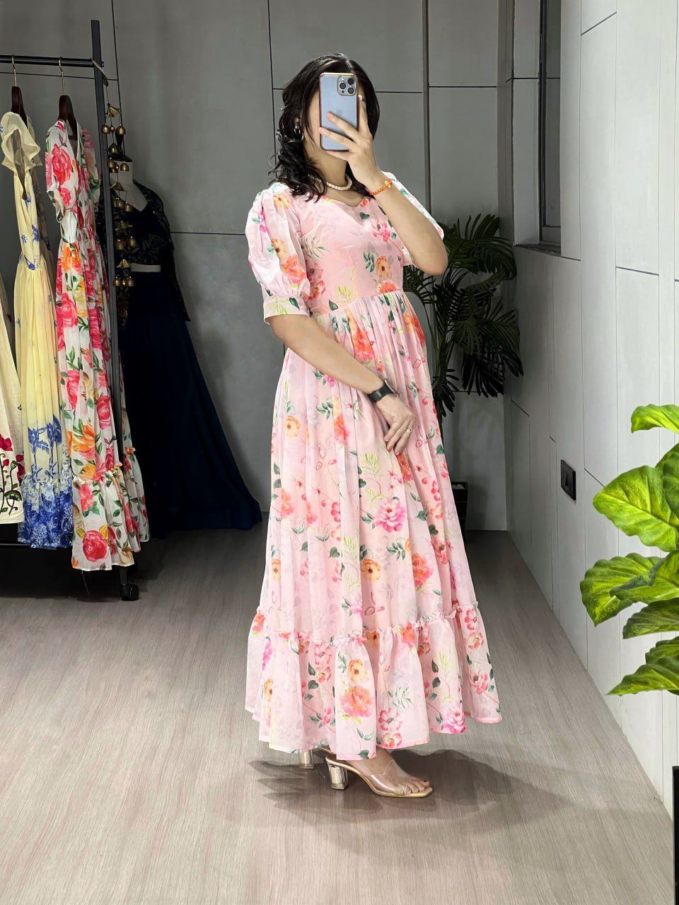 Weightless Floral Printed Frill Kurti One Piece with Elegant Pastel Design