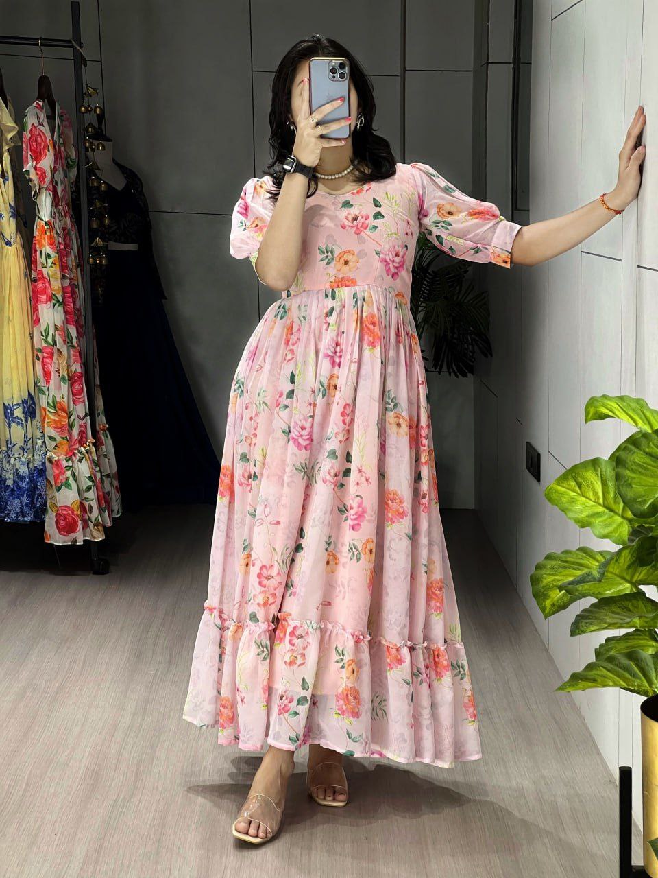Weightless Floral Printed Frill Kurti One Piece with Elegant Pastel Design