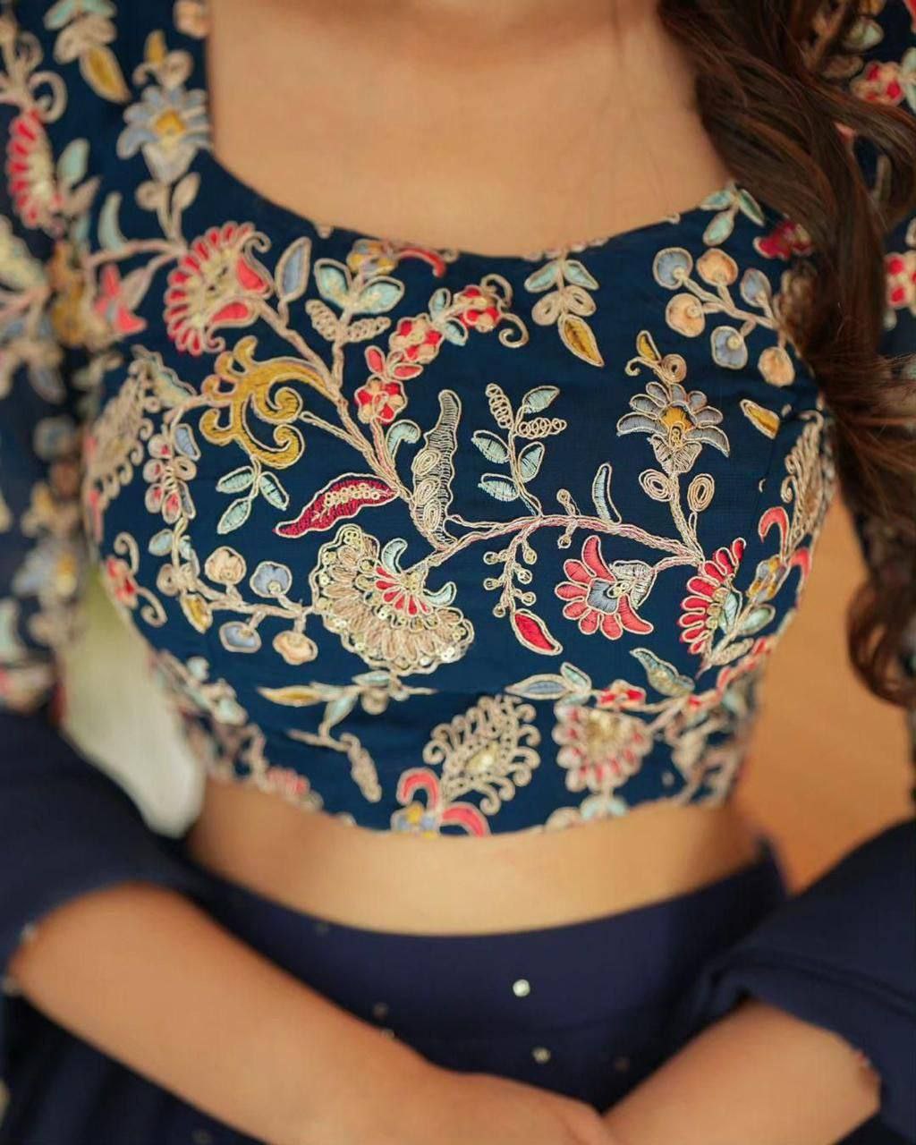 Sequin Embroidered Georgette Layered Lehenga Set