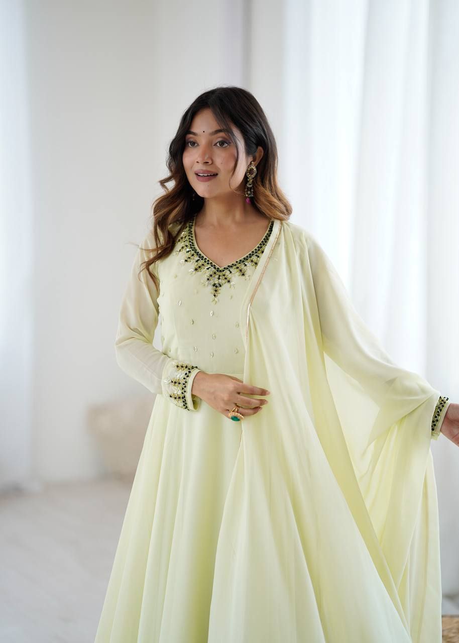 Premium Fox Georgette Party Wear Gown with Dupatta & Pant