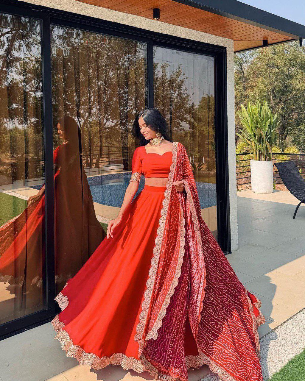 Gorgeous Red Georgette Embroidered Lehenga Set with Dupatta