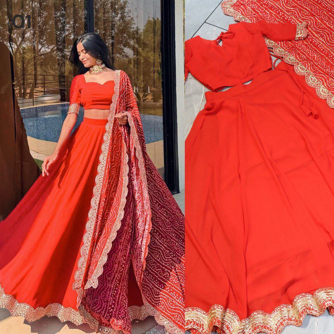 Gorgeous Red Georgette Embroidered Lehenga Set with Dupatta