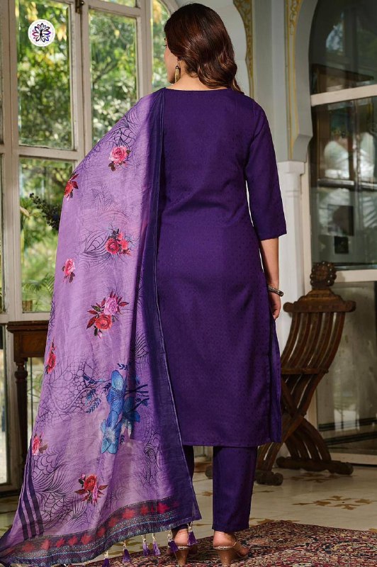 Viscose Rayon Embroidered Suit Set with Chanderi Dupatta