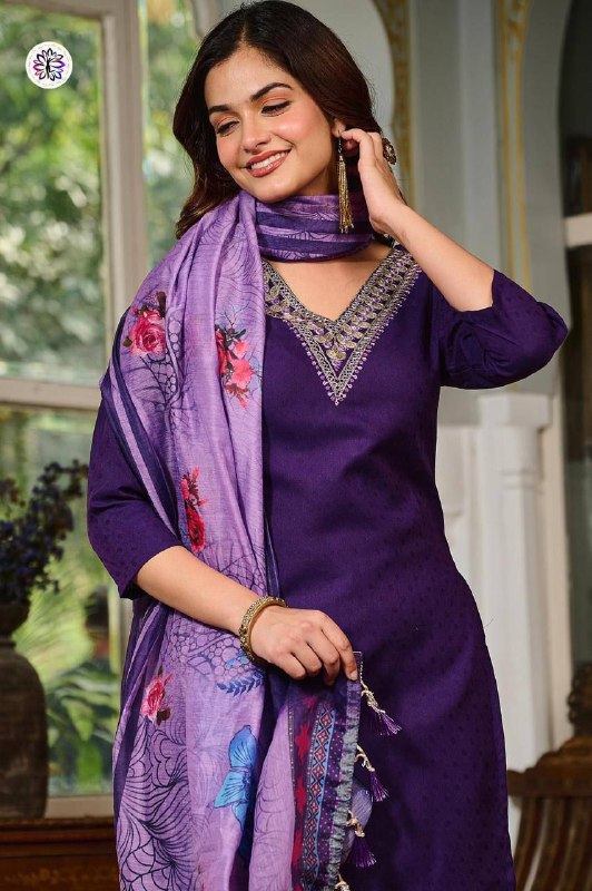 Viscose Rayon Embroidered Suit Set with Chanderi Dupatta