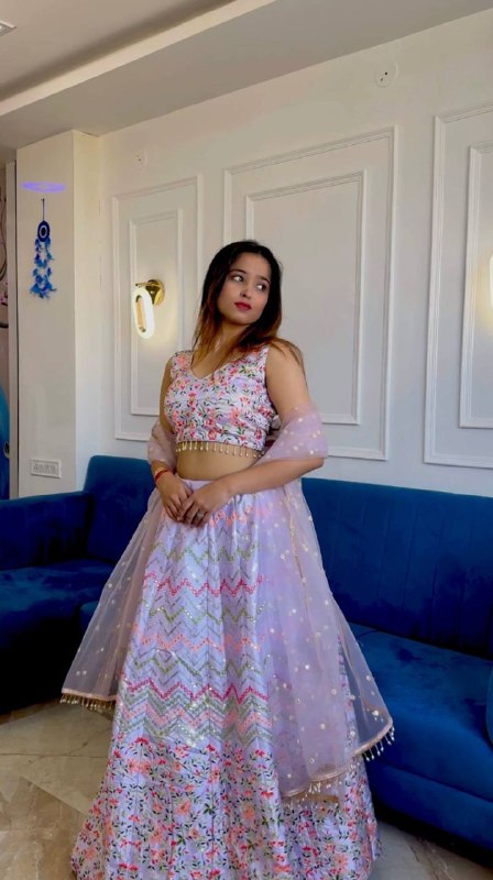 Heavy Satin Silk Lehenga Choli with Net Dupatta – Sequins Work