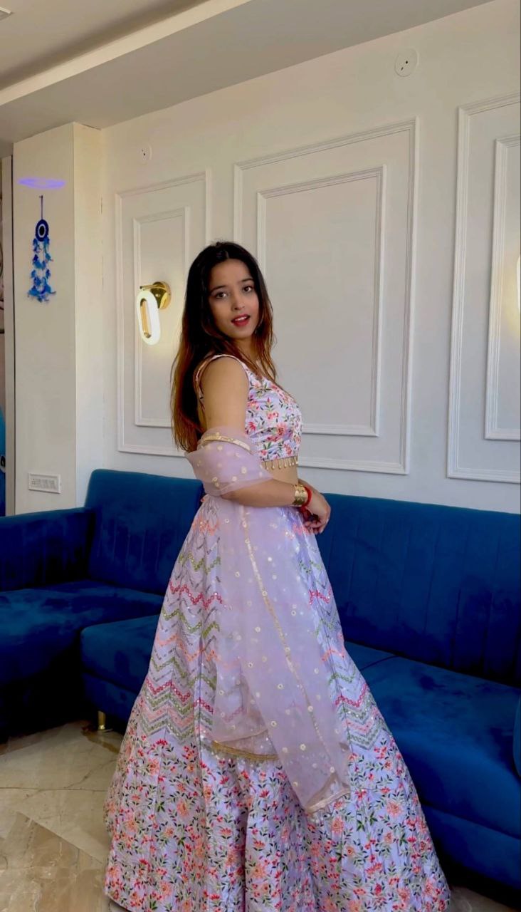 Heavy Satin Silk Lehenga Choli with Net Dupatta – Sequins Work