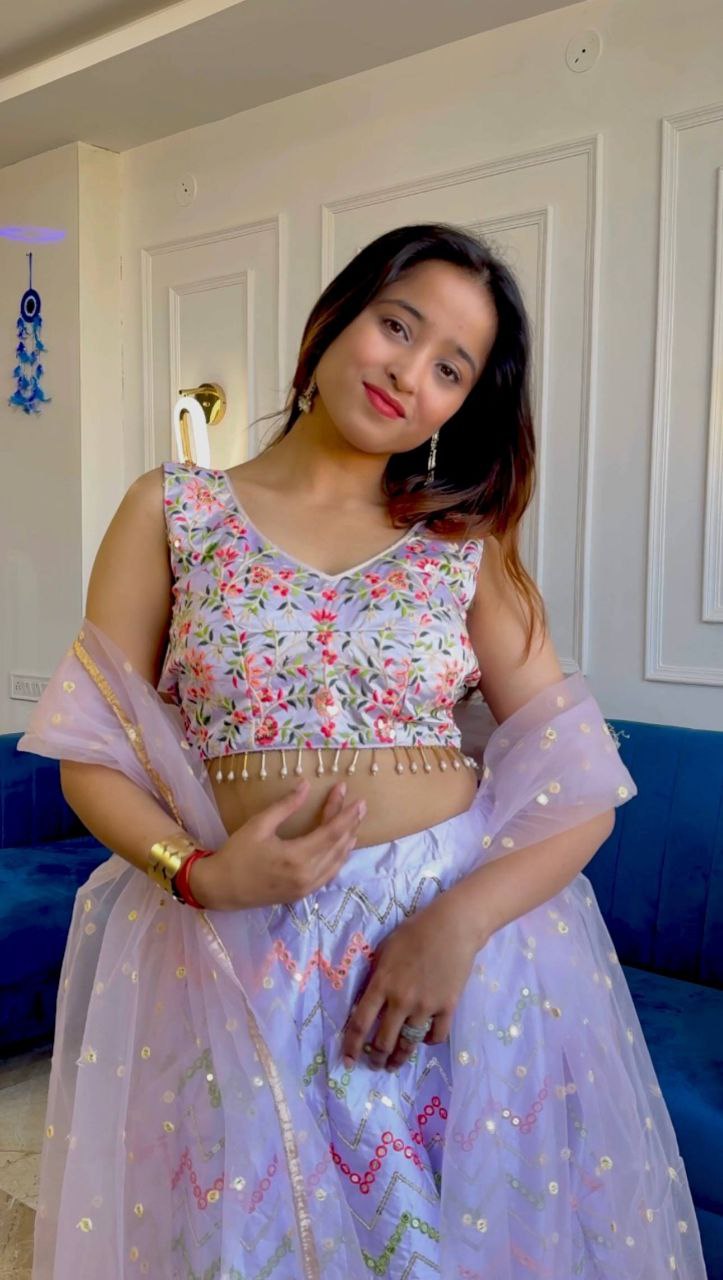 Heavy Satin Silk Lehenga Choli with Net Dupatta – Sequins Work