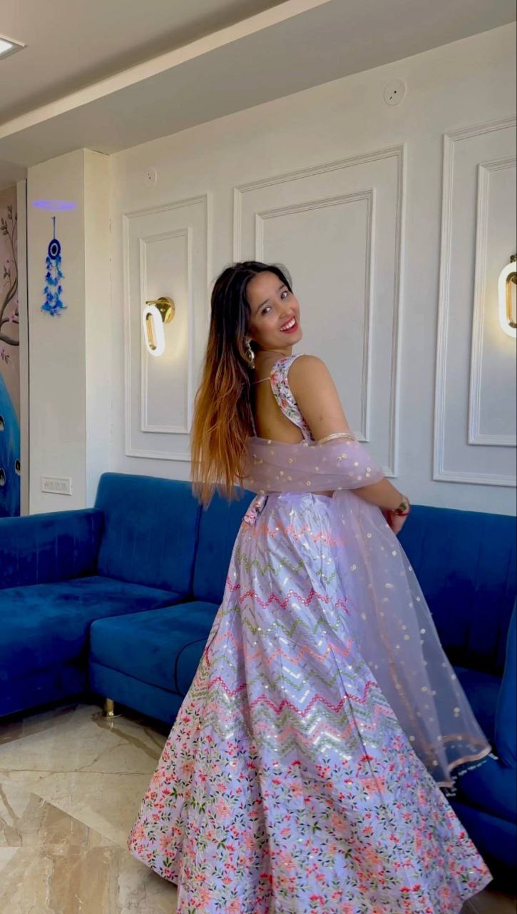 Heavy Satin Silk Lehenga Choli with Net Dupatta – Sequins Work