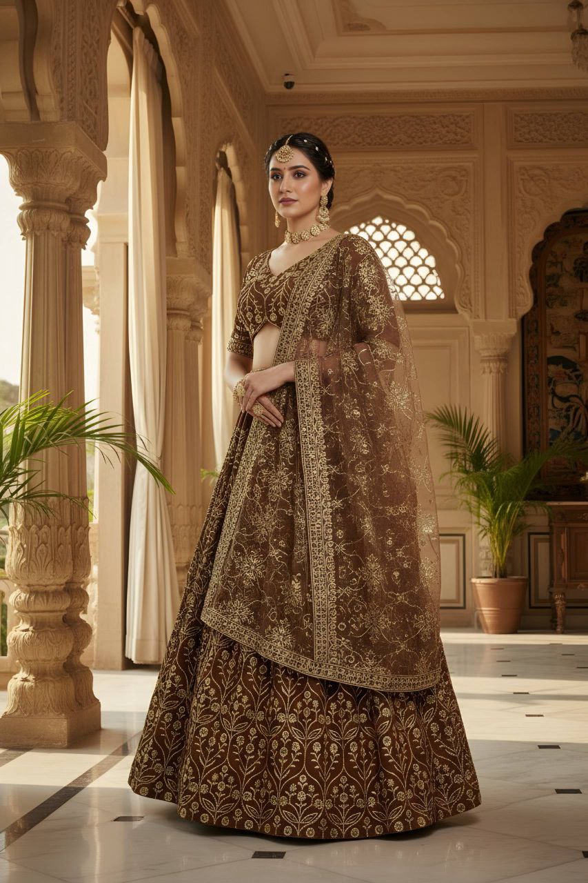 Faux Georgette Lehenga Choli with Net Dupatta – Sequins Zari Work