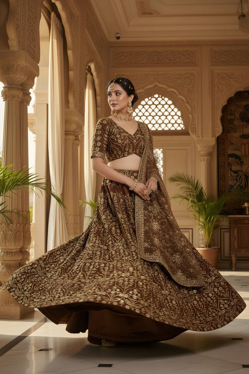 Faux Georgette Lehenga Choli with Net Dupatta – Sequins Zari Work