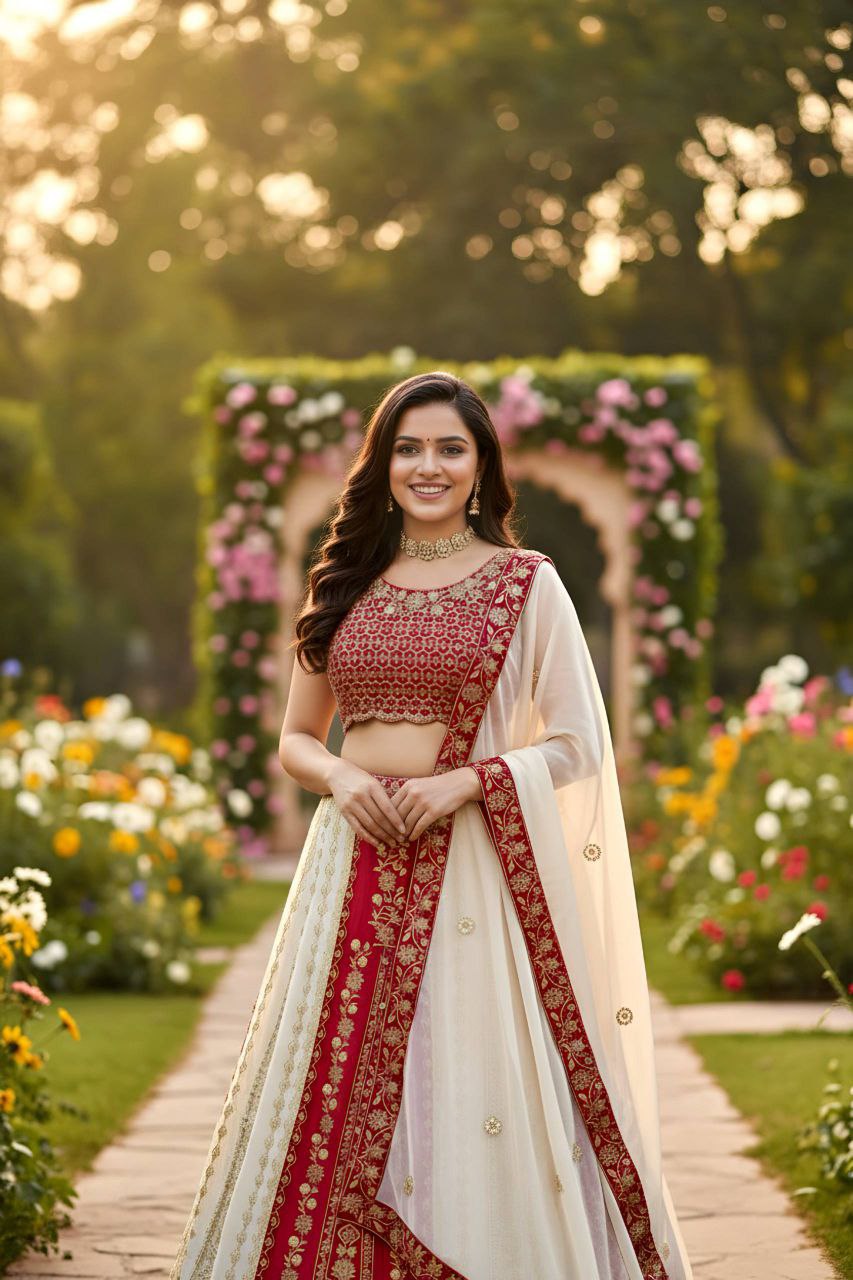 Faux Georgette Embroidered Lehenga Choli with Sequins & Dupatta