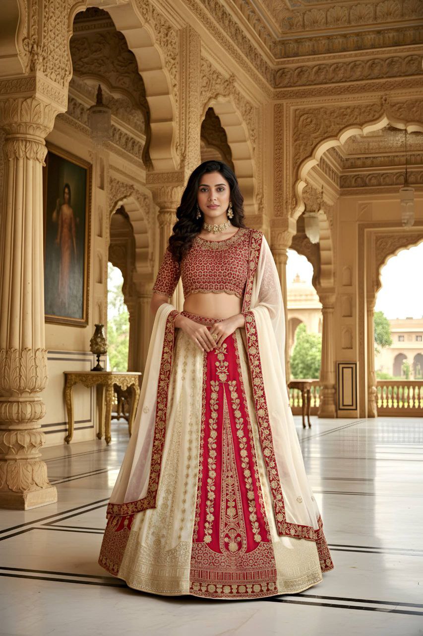 Faux Georgette Embroidered Lehenga Choli with Sequins & Dupatta