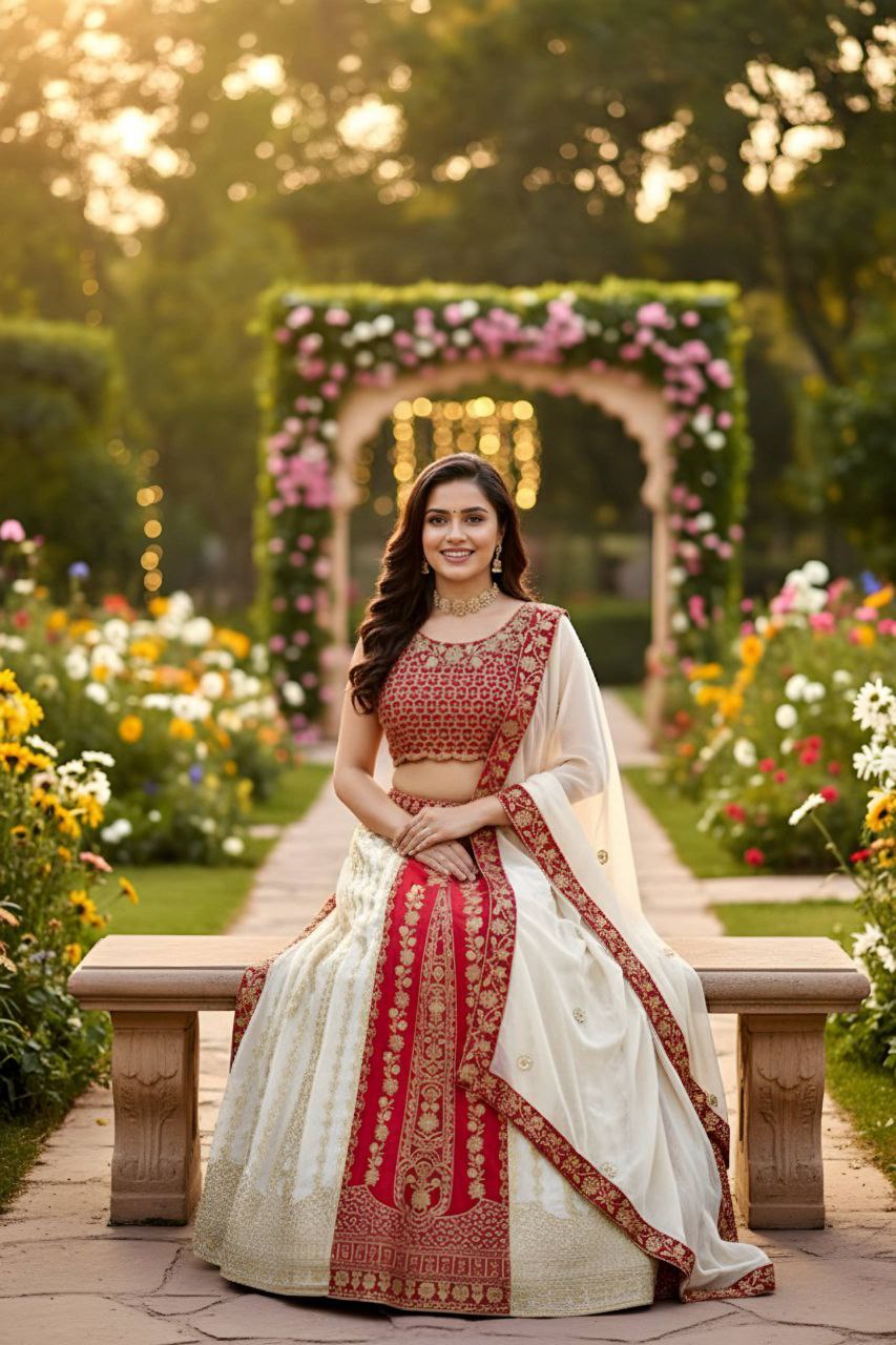 Faux Georgette Embroidered Lehenga Choli with Sequins & Dupatta