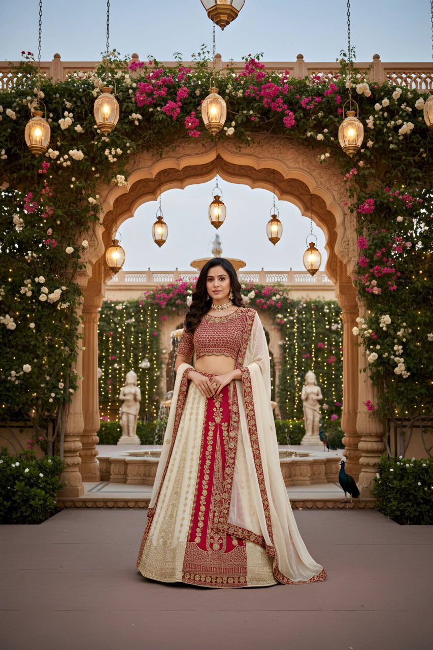 Faux Georgette Embroidered Lehenga Choli with Sequins & Dupatta