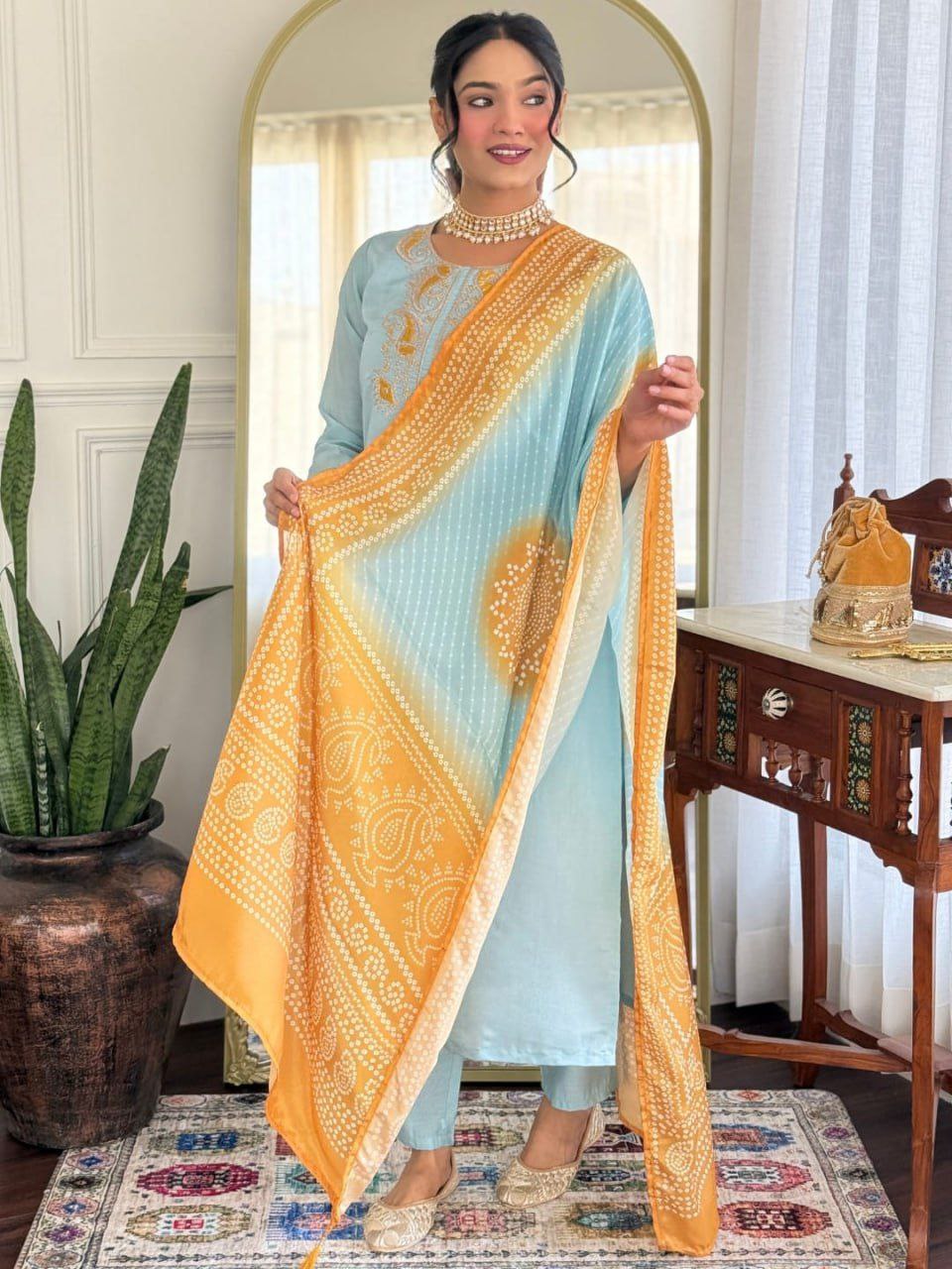 Graceful Chanderi Silk Embroidered Set with French Crepe Dupatta