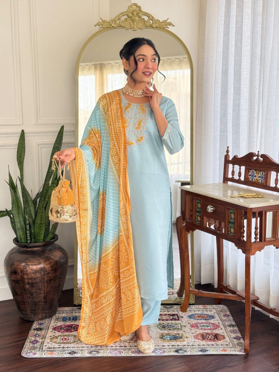 Graceful Chanderi Silk Embroidered Set with French Crepe Dupatta