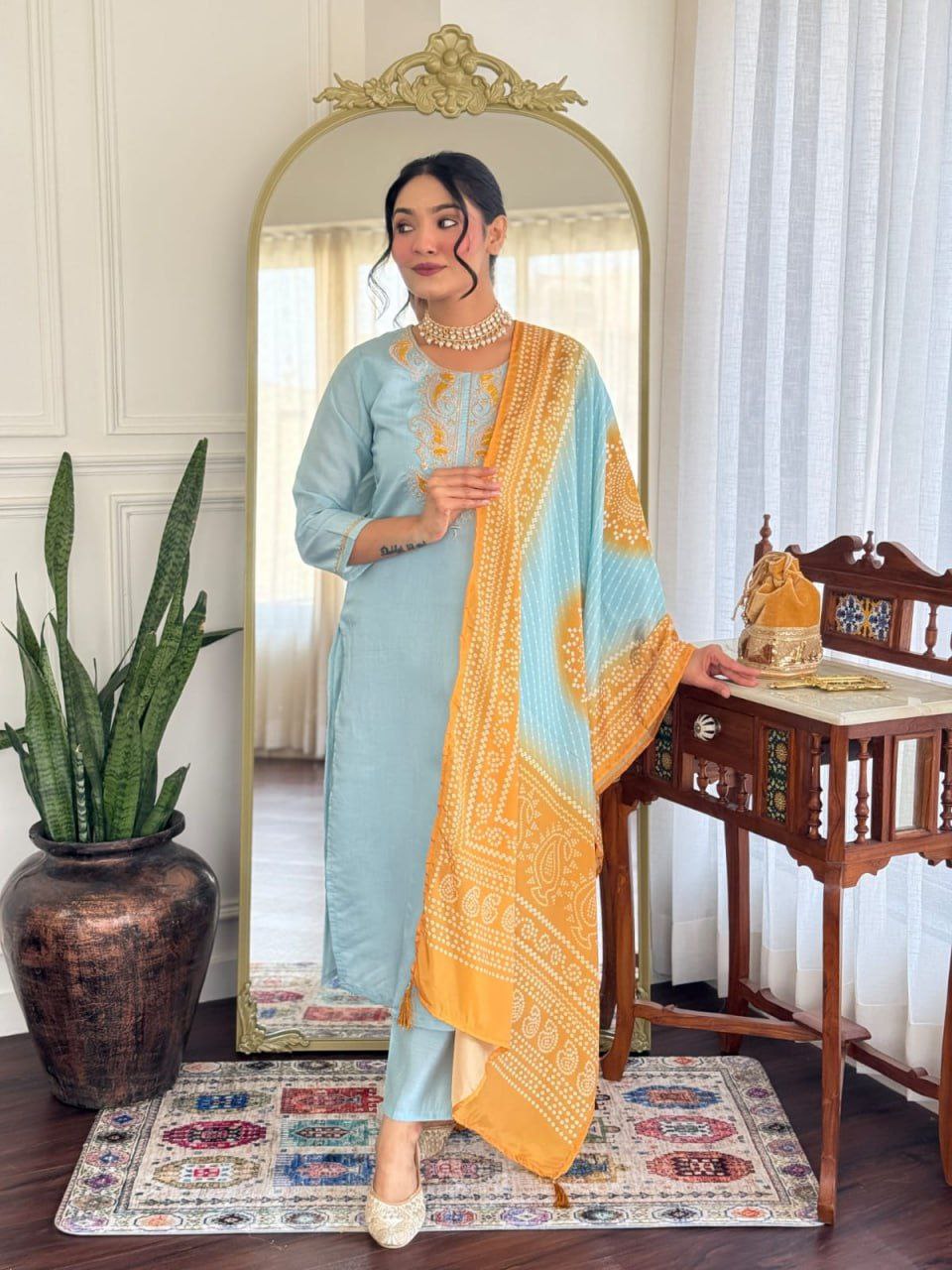 Graceful Chanderi Silk Embroidered Set with French Crepe Dupatta