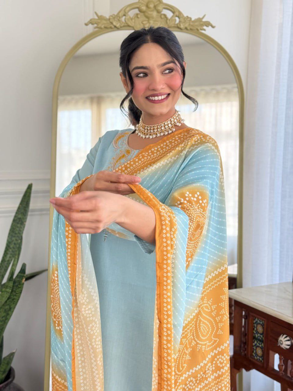 Graceful Chanderi Silk Embroidered Set with French Crepe Dupatta