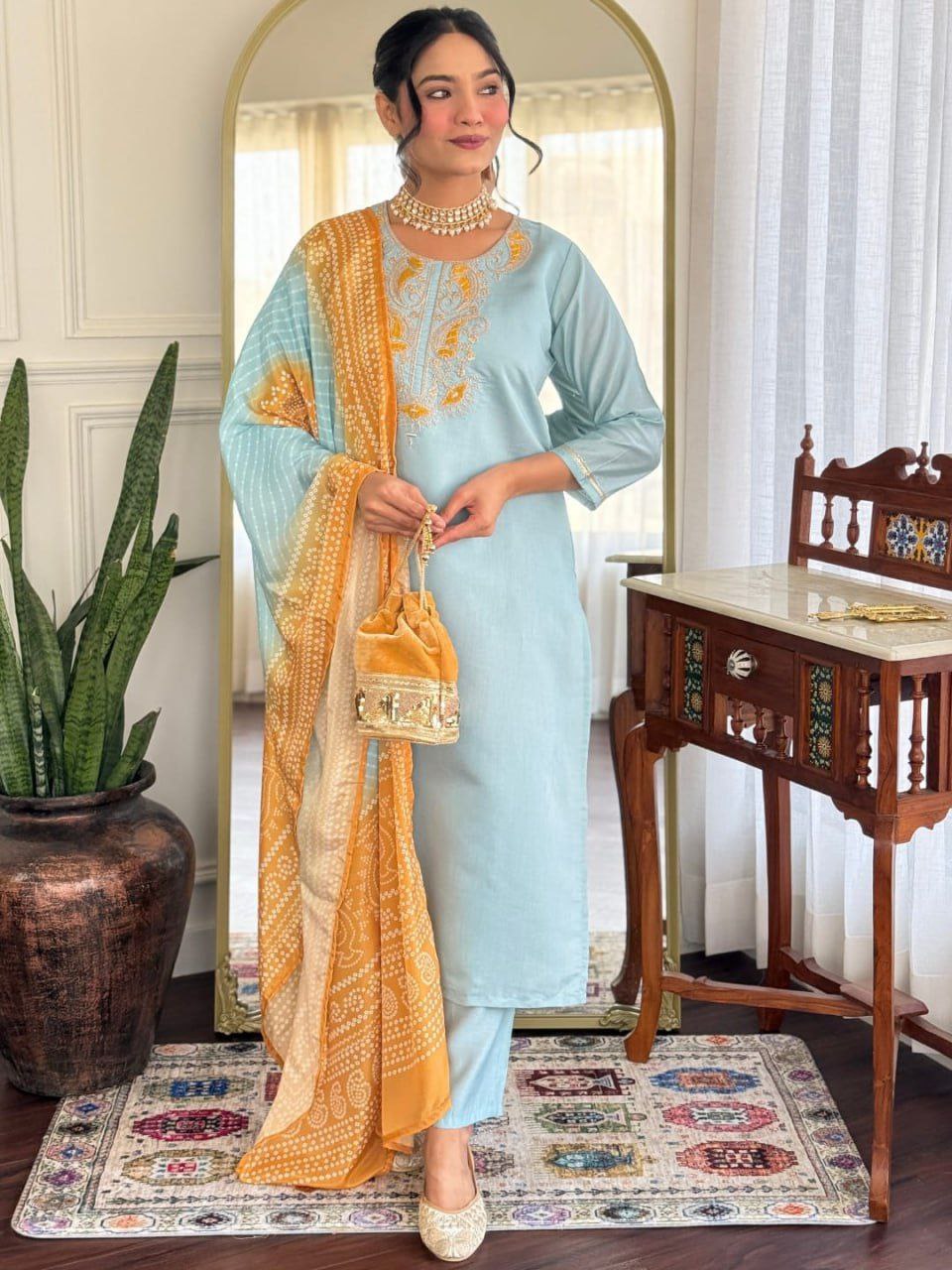 Graceful Chanderi Silk Embroidered Set with French Crepe Dupatta