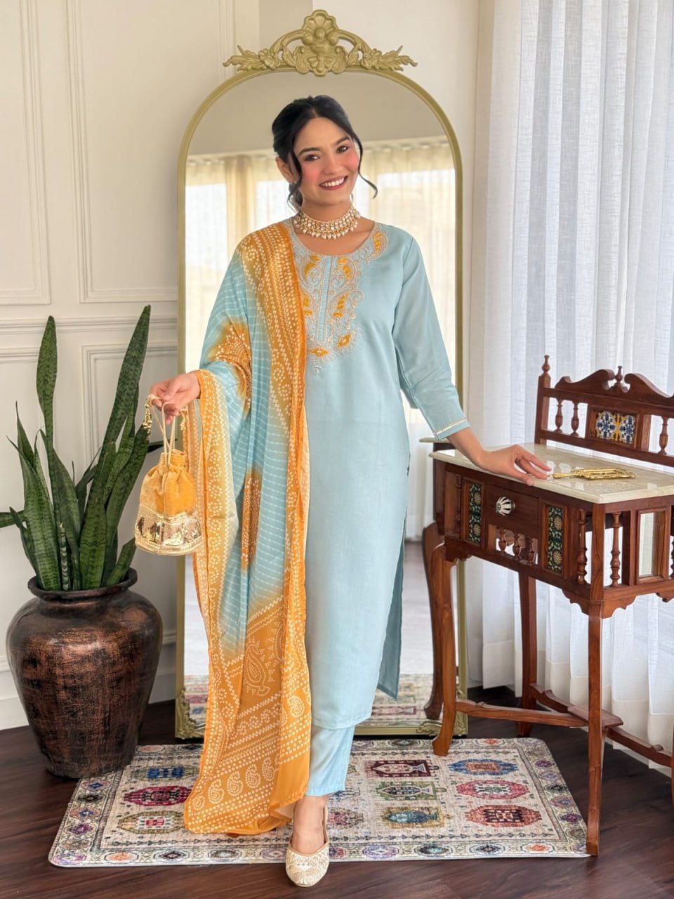 Graceful Chanderi Silk Embroidered Set with French Crepe Dupatta