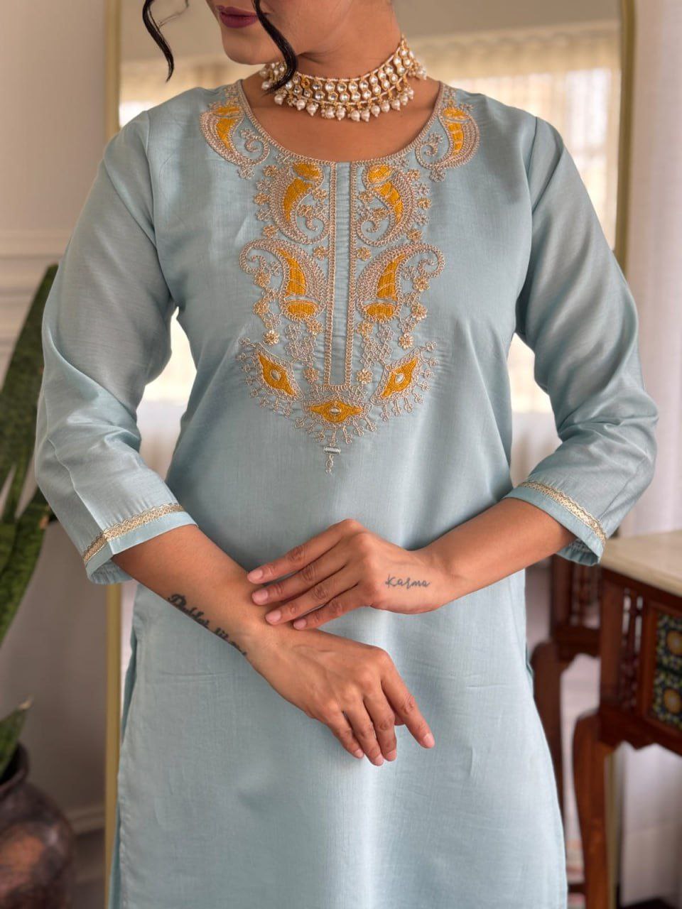 Graceful Chanderi Silk Embroidered Set with French Crepe Dupatta