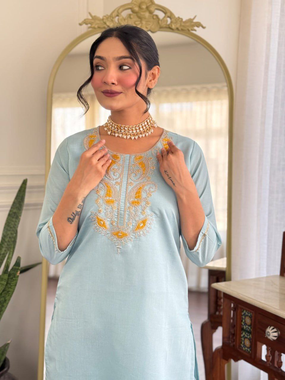 Graceful Chanderi Silk Embroidered Set with French Crepe Dupatta