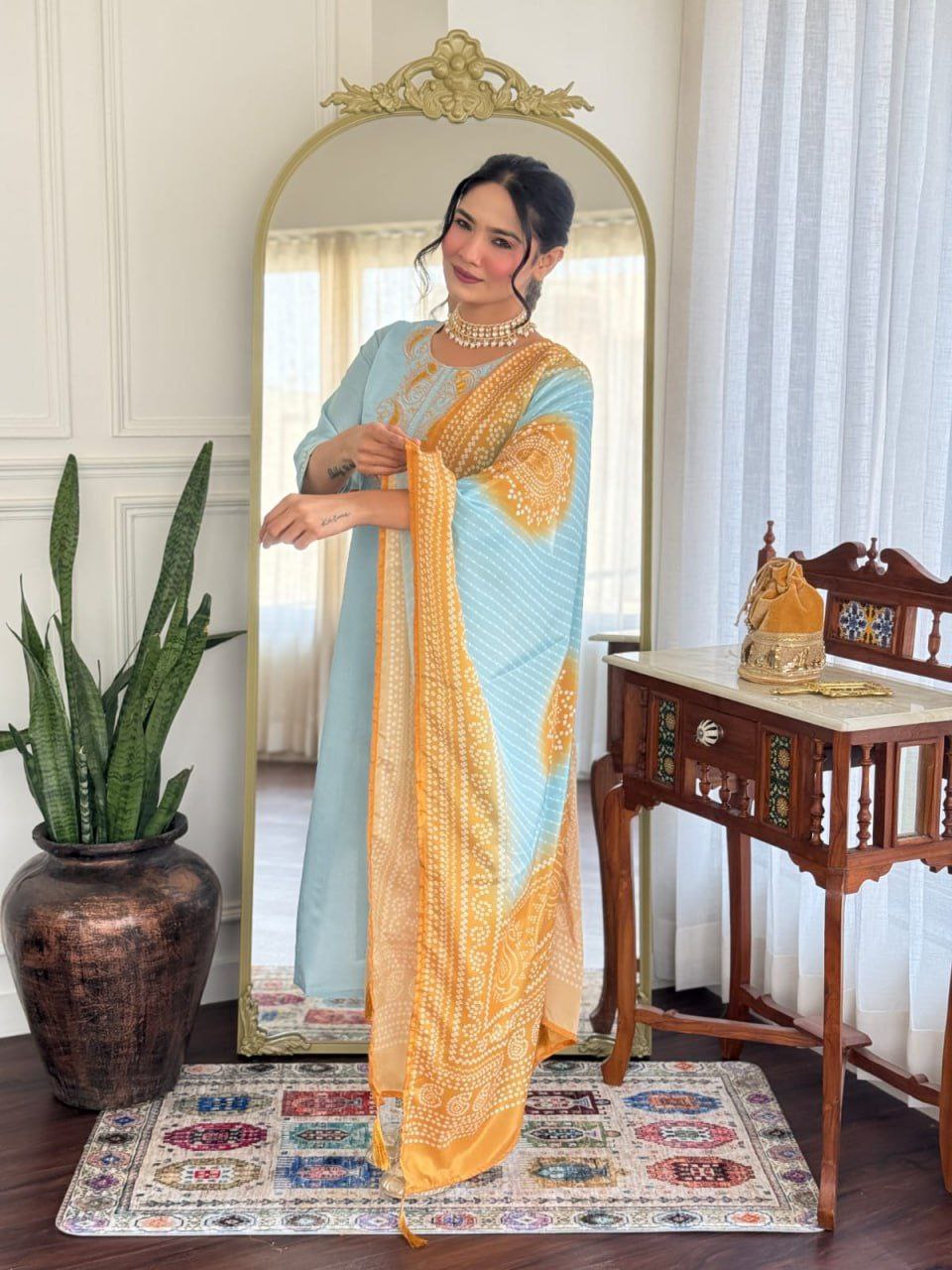 Graceful Chanderi Silk Embroidered Set with French Crepe Dupatta