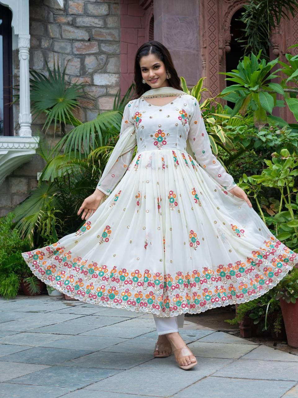 Designer Party Wear Embroidered Gown with Dupatta – Stitched Set